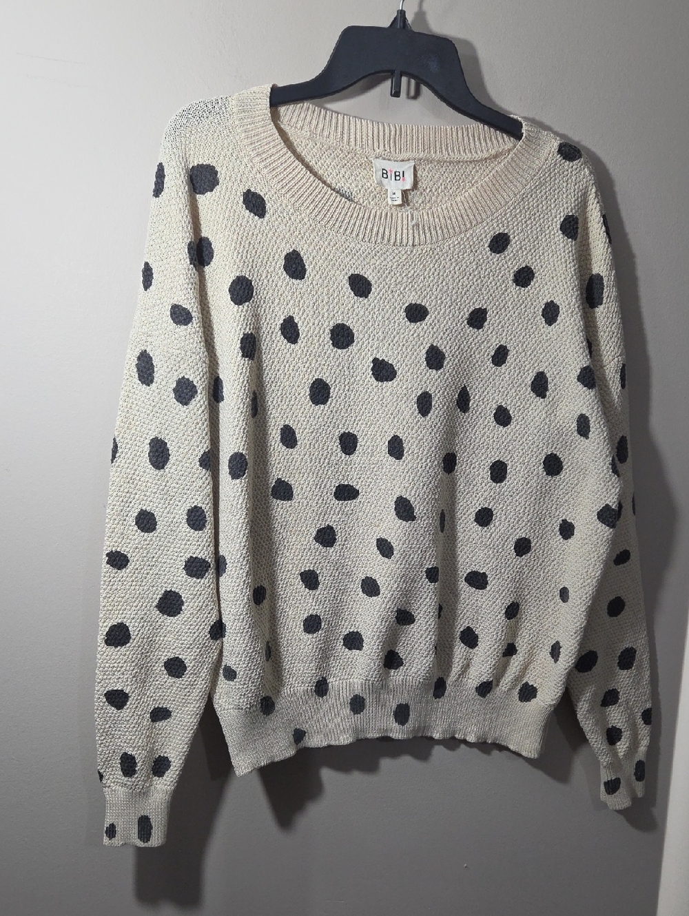 BiBi Cream Sweater with Black Polka Dots - Crewneck Knit